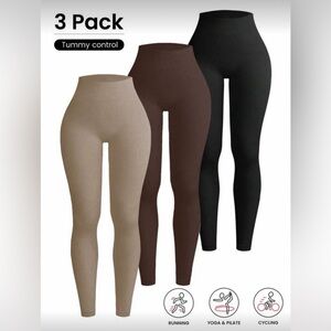 SHEIN High-Waist Leggings Trio - Black, Brown, Tan